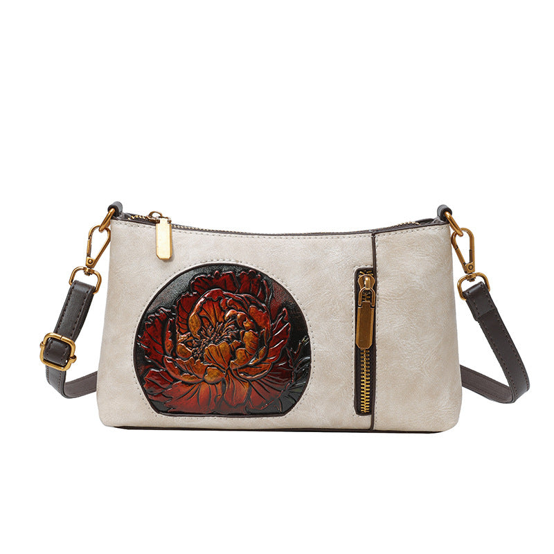 Cuir souple Vintage Ethnic style sac à épaule décontracté en cuir sculpté à la main pour les femmes