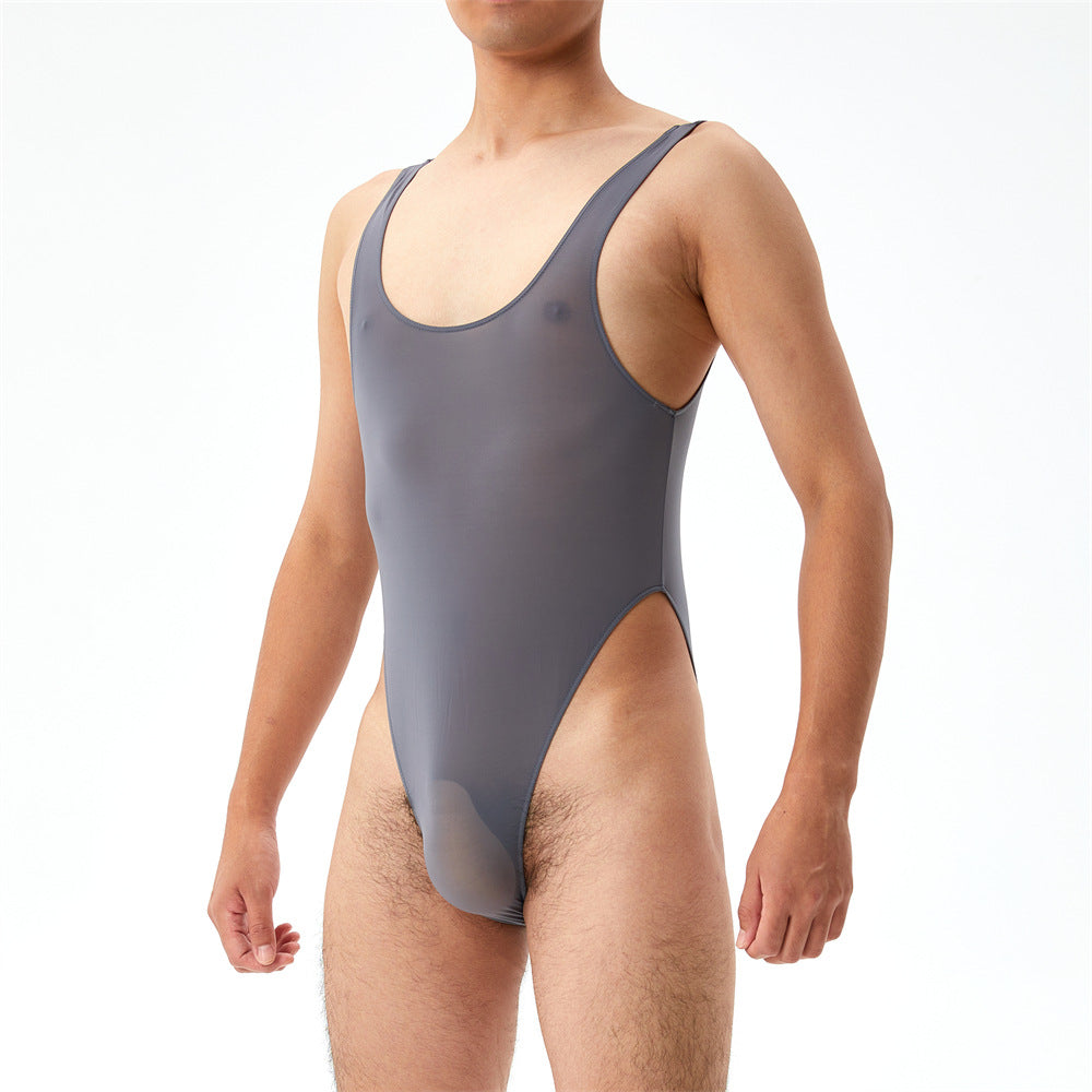 Hautement élastique Plus Taille Transparent Jumpsuit Hommes U Pouch Performance