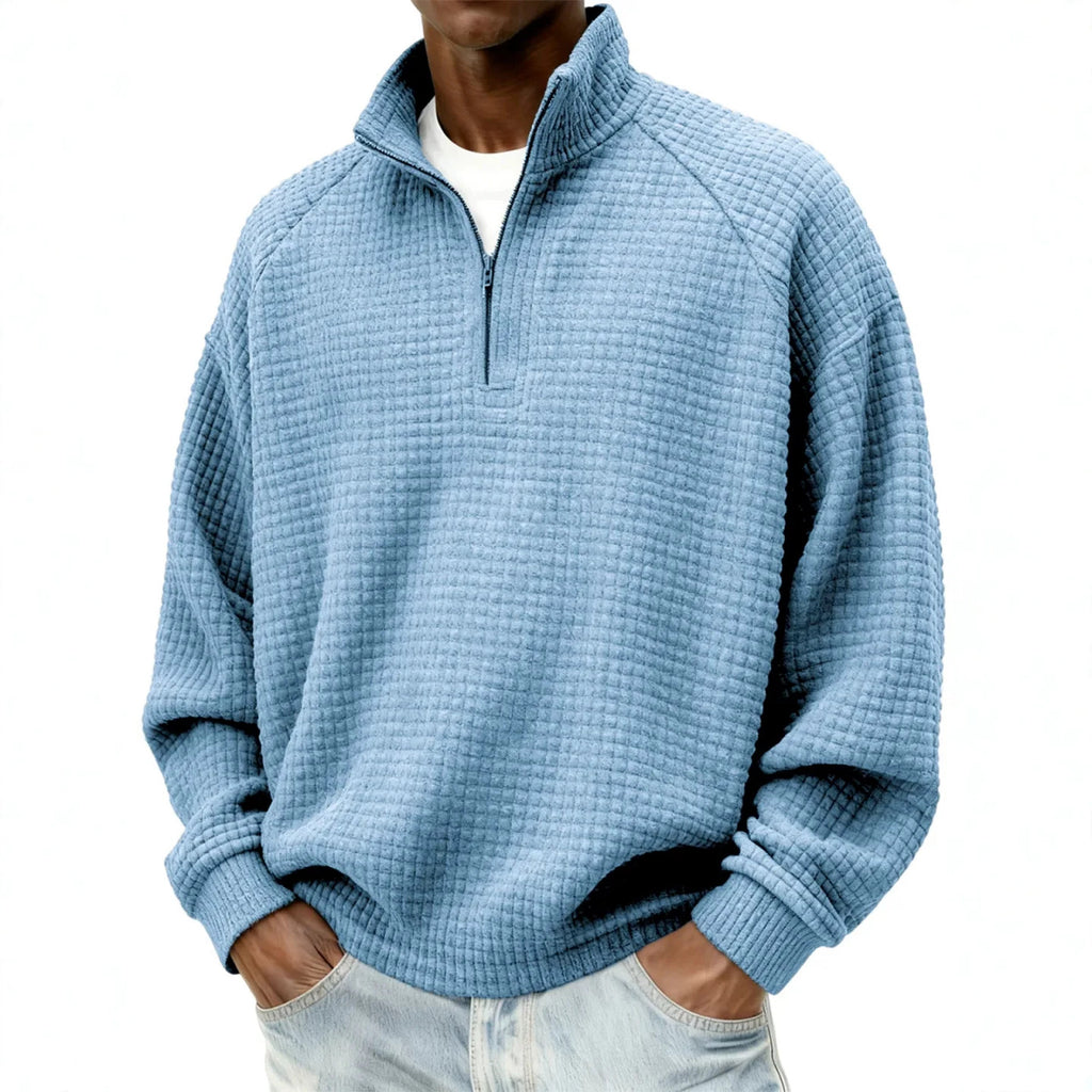 Rétro zippé petit chèque Casual Stand-collar Hommes manches longues