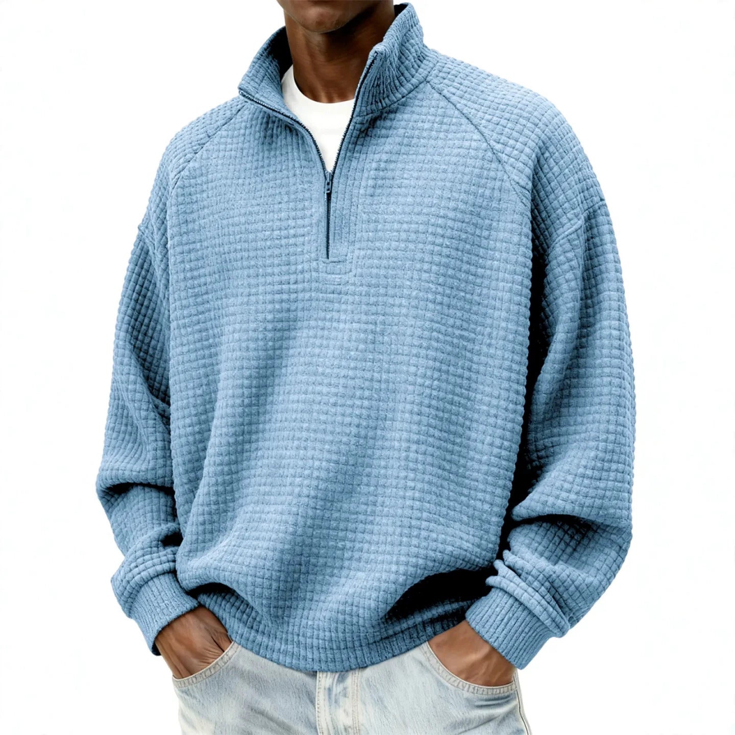 Rétro zippé petit chèque Casual Stand-collar Hommes manches longues