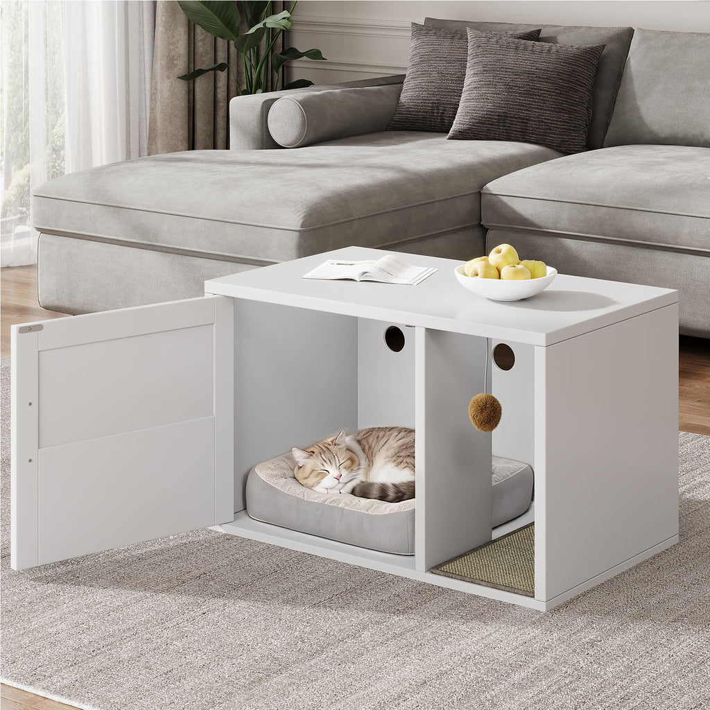 Cat Litter Box Cabinet multifonctionnel blanc moderne Maison de chat Salle de toilettes Table d'extrémité pour Bedro