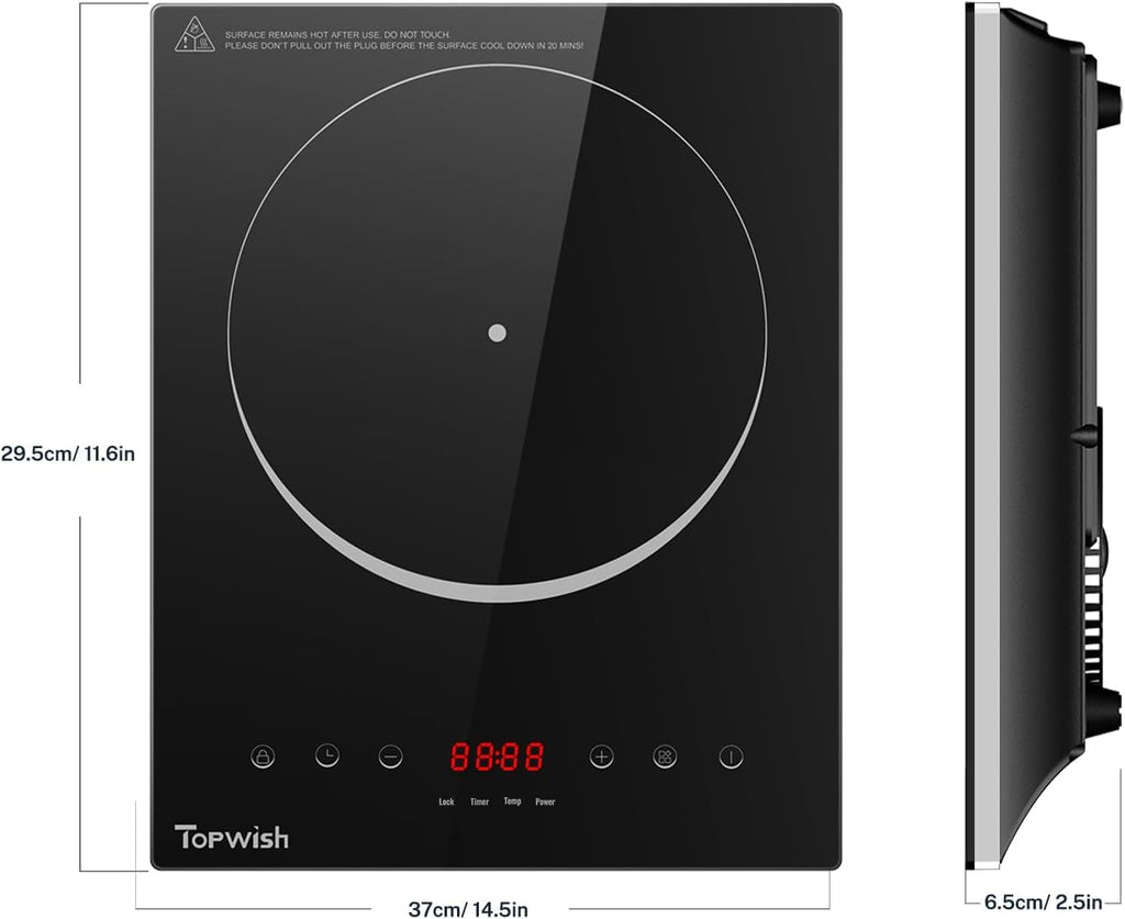 Cuisinière à induction de panneau en cristal noir 2200W