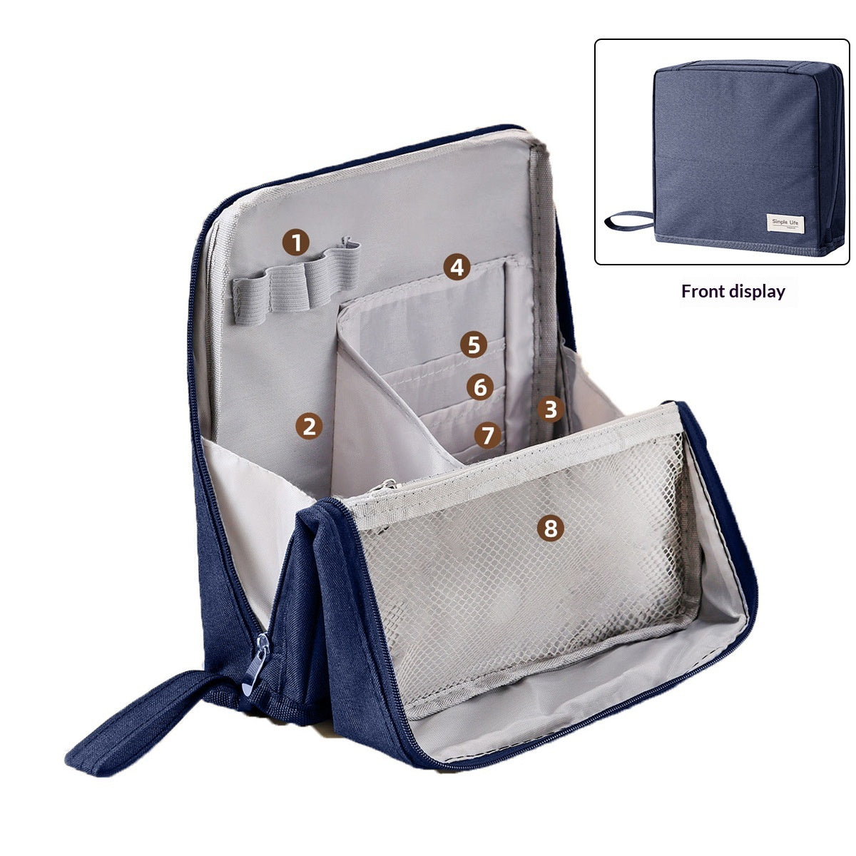Sac cosmétique vertical grande capacité avec miroir portable