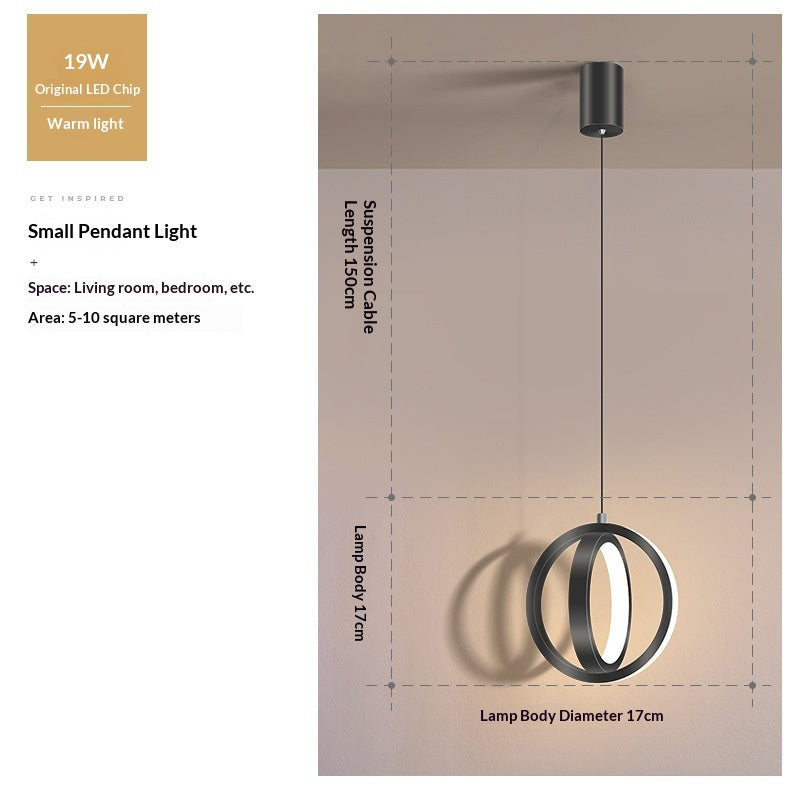 LED côté de lit Mini pendentif lampe chambre à une tête en forme de bague en aluminium pendentif lumière