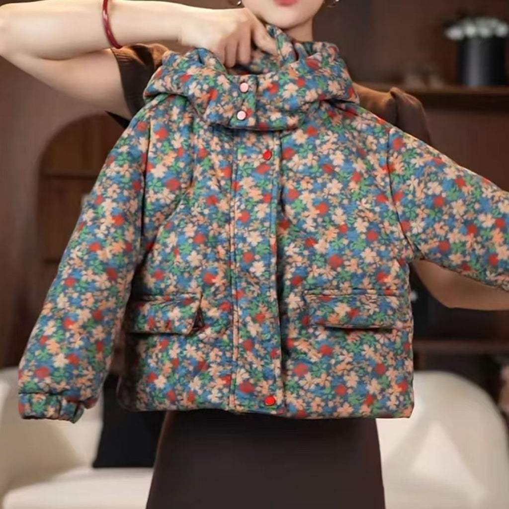 Enfants Mode rembourré chaud Floral manteau à capuche tendance