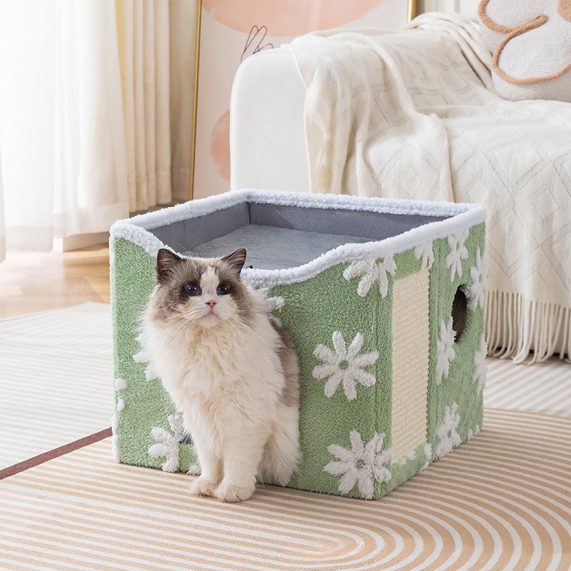Lit de chat pliable avec peluche douce pour la chaleur