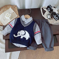 Vêtements de bébé Western Style Sweater éléphant Ensemble de trois pièces