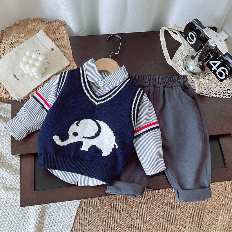 Vêtements de bébé Western Style Sweater éléphant Ensemble de trois pièces