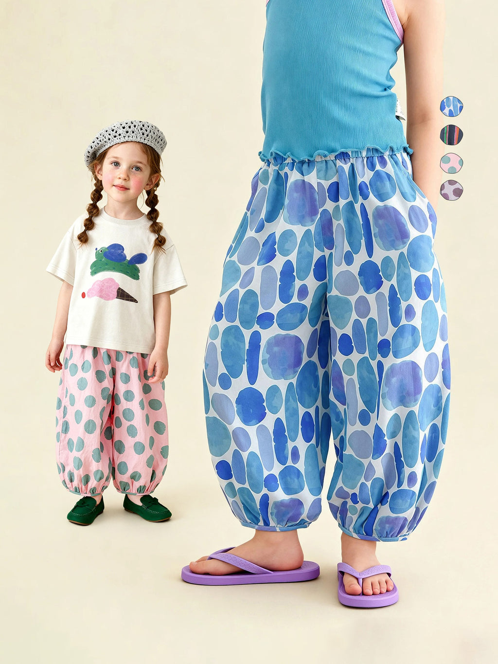 Arrivée enfants Color-Block rayé et Polka-Dot anti-Mosquito pantalons