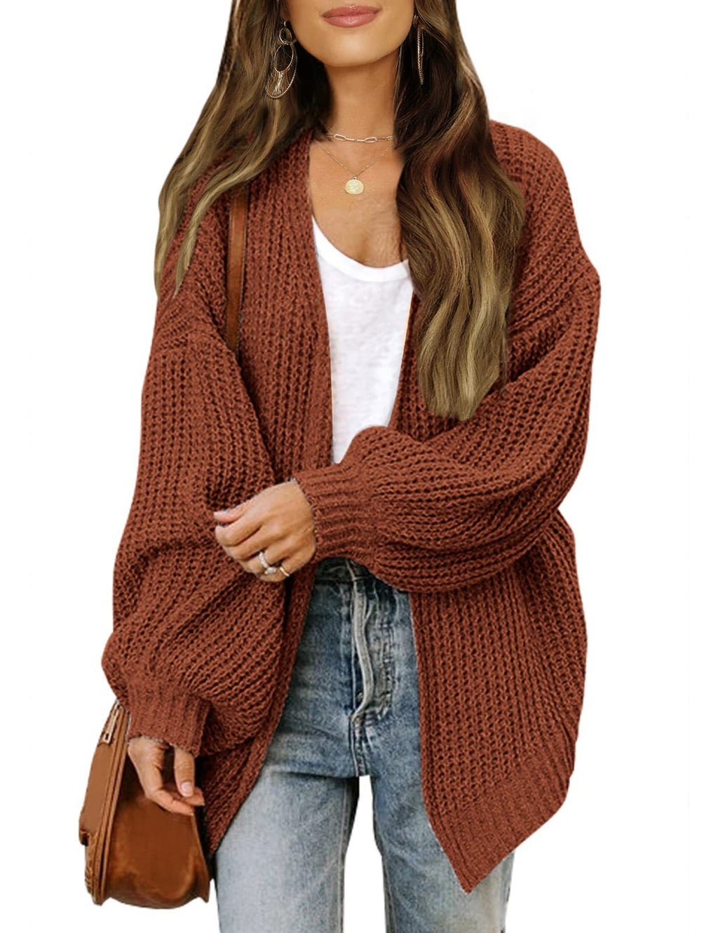 Lanterne à manches féminines Chunky-knit Cardigan Sweater Coat