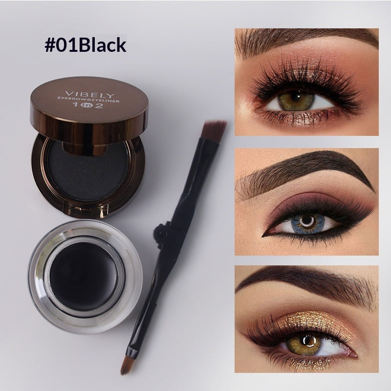 Imperméable à la sueur et à l'épreuve des boues Eyeliner 2 en 1 double couleur et gel de sourcils