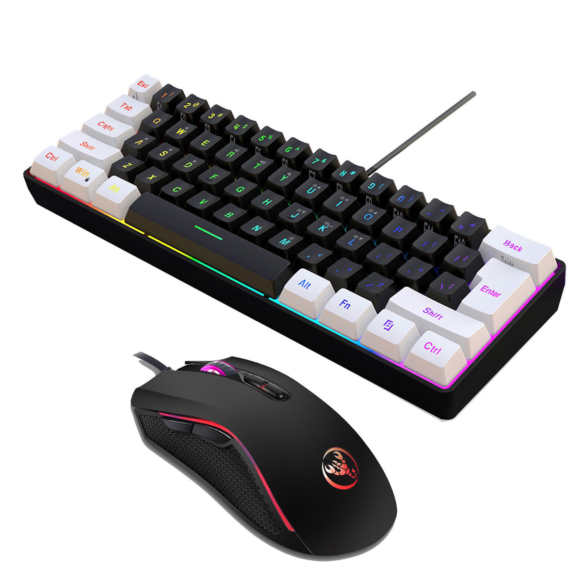 Keyboard and mouse combo white backlight mixed color black