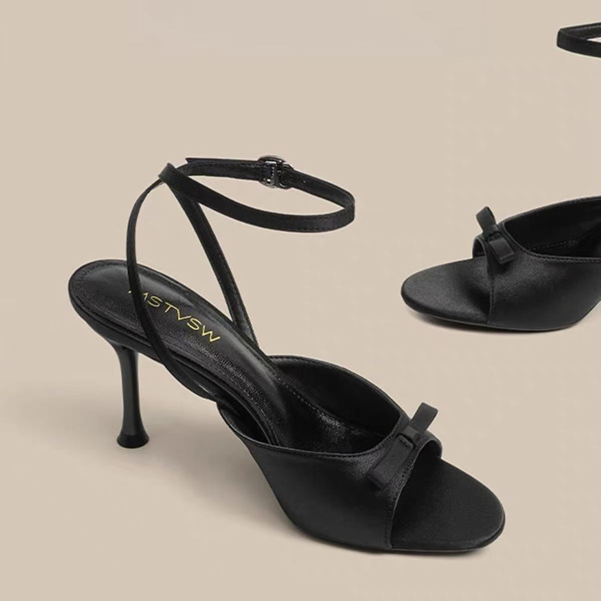 Femmes Romantique douce Mini Satin Bow Slingback Talons assortis Casual Daily