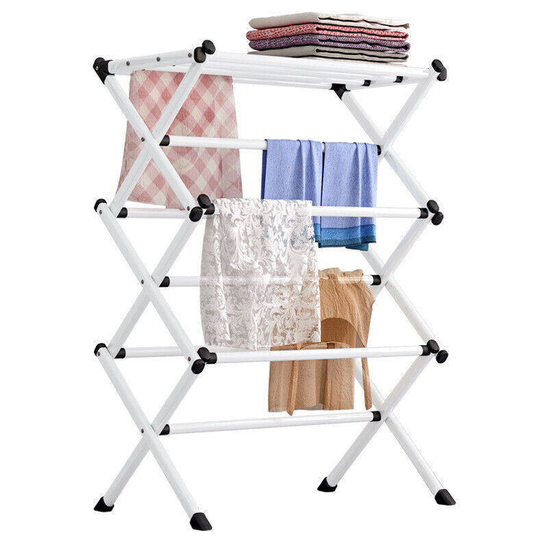 3 niveaux Vêtements Airer Séchoir métal Blanchisserie Cheval Sac de séchage Patio intérieur extérieur
