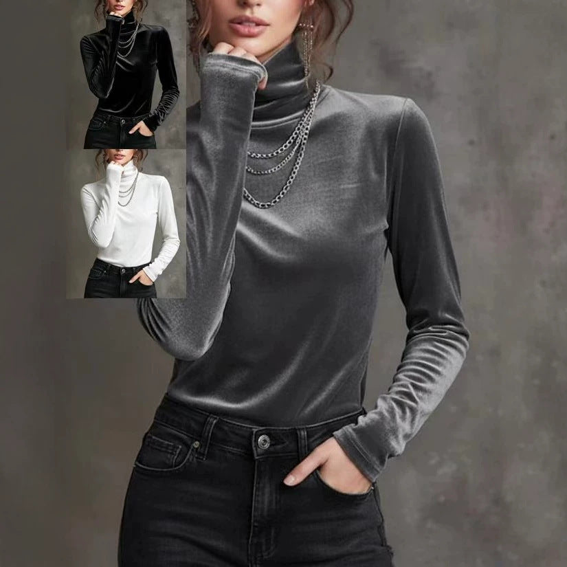 Couleur solide Turtleneck Slim Fit Top Femme