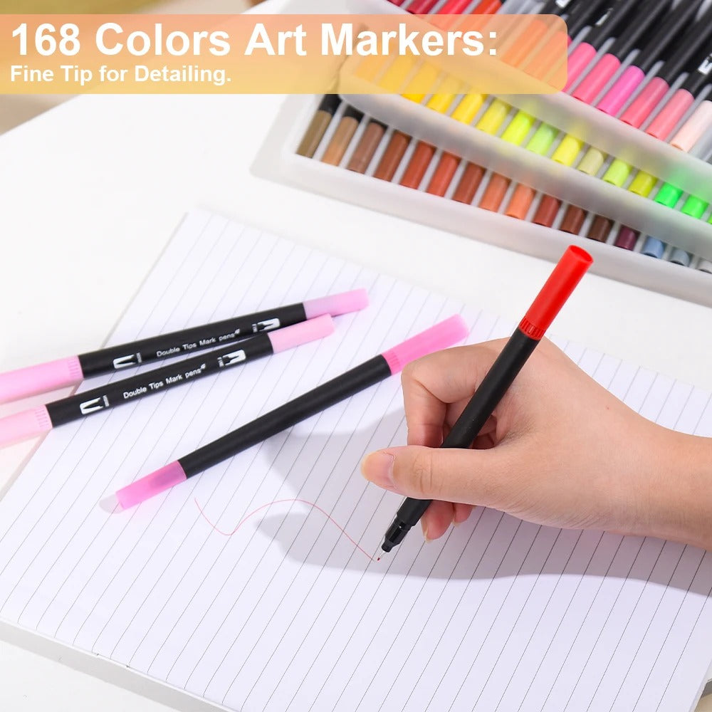 168 Colors Brush Markers Set Black Barrel Watercolor Pens for Drawing Coloring
