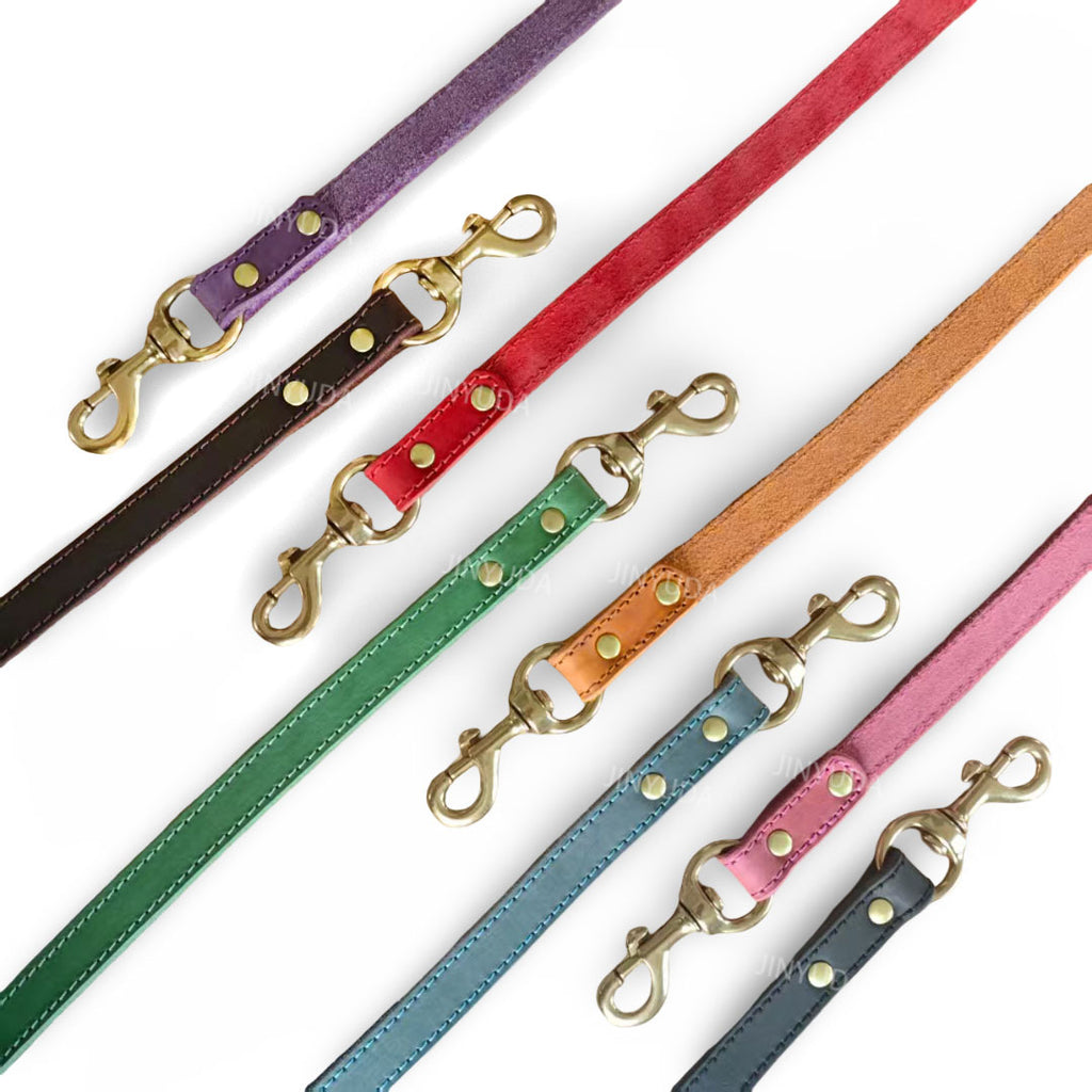 Poignée de chien Poignée de chien véritable Corde en cuir en laiton