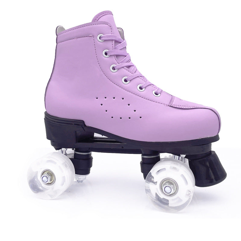 Patins à roulettes en cuir pourpre à double rangée