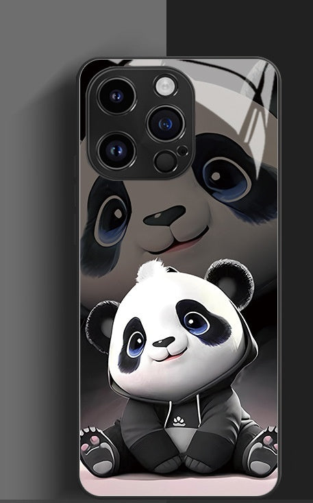 Housse de téléphone Panda Mignon Caricature National Trésor Verre cas dur
