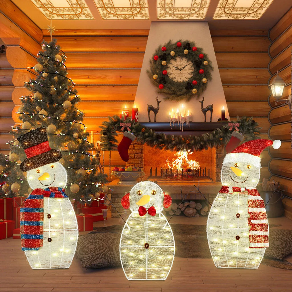 Décorations de famille de Snowman de Noël 3 pièces (Père/Mère/Bébé)