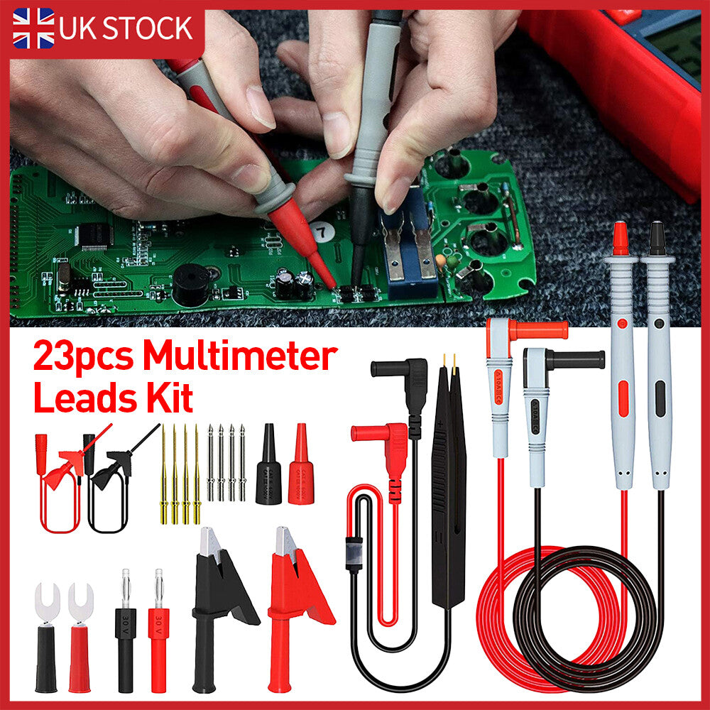 23Pcs Multimeter test leads Kit Silicone Sonbe Clips Alligator Banana Plug Tool