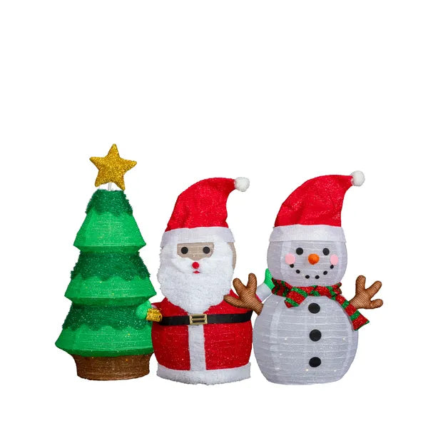 Ensemble de 3 décorations de Noël de Père Noël et de Neige Allumées