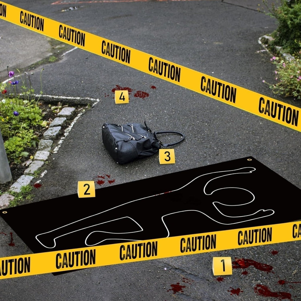 Set de décoration de scène de crime 19 pièces avec bande de prudence