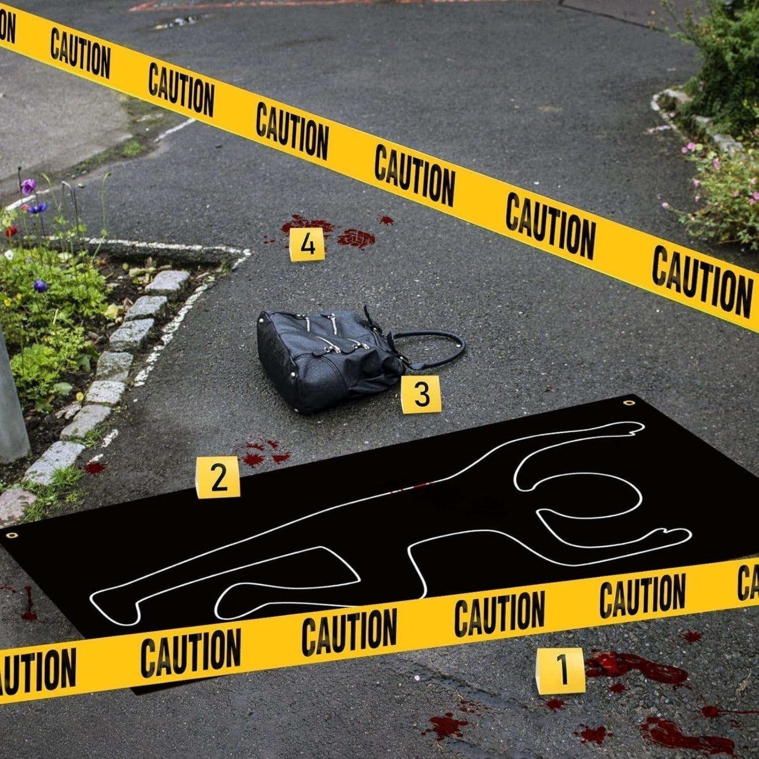 Set de décoration de scène de crime 19 pièces avec bande de prudence