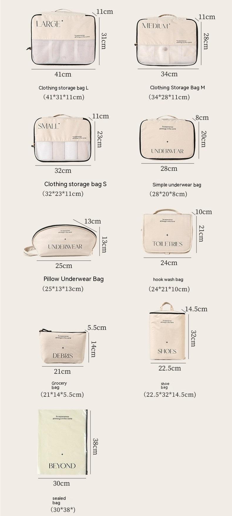 Ensemble de sacs de rangement de voyage