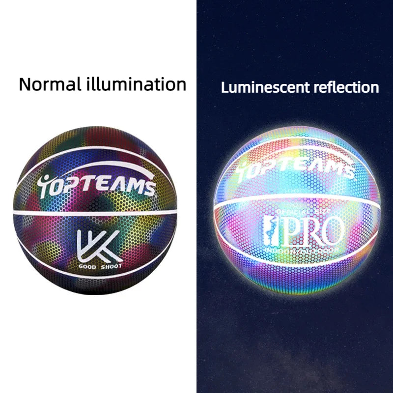 Taille 7 Basketball Holographic Luminous Reflective Avec Standard A Dult PU Matériau Design
