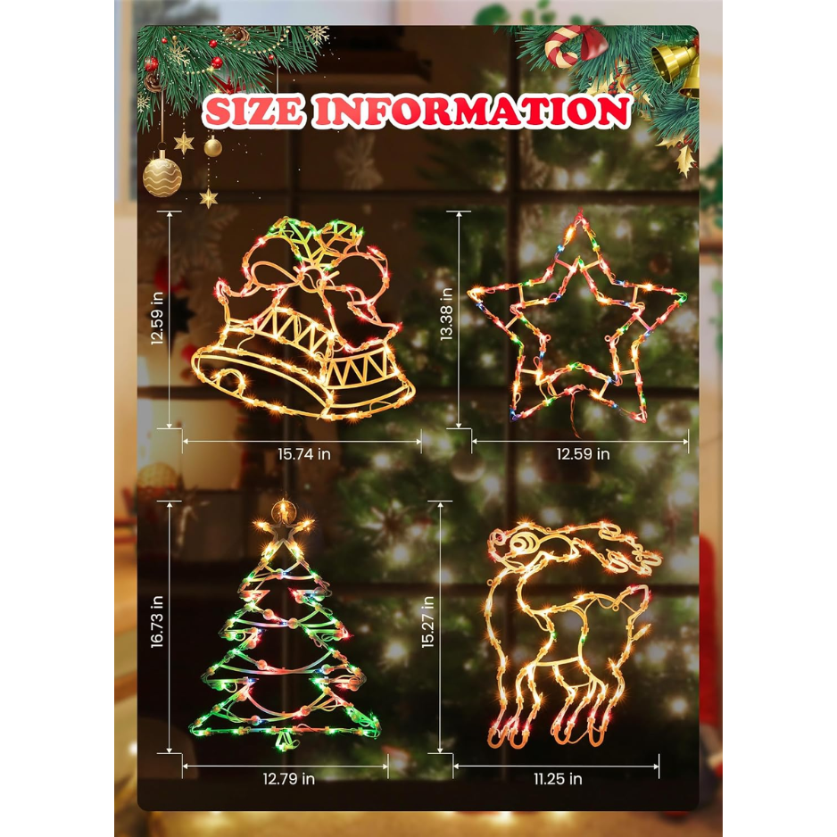 4 Packs Décorations de fenêtre de Noël