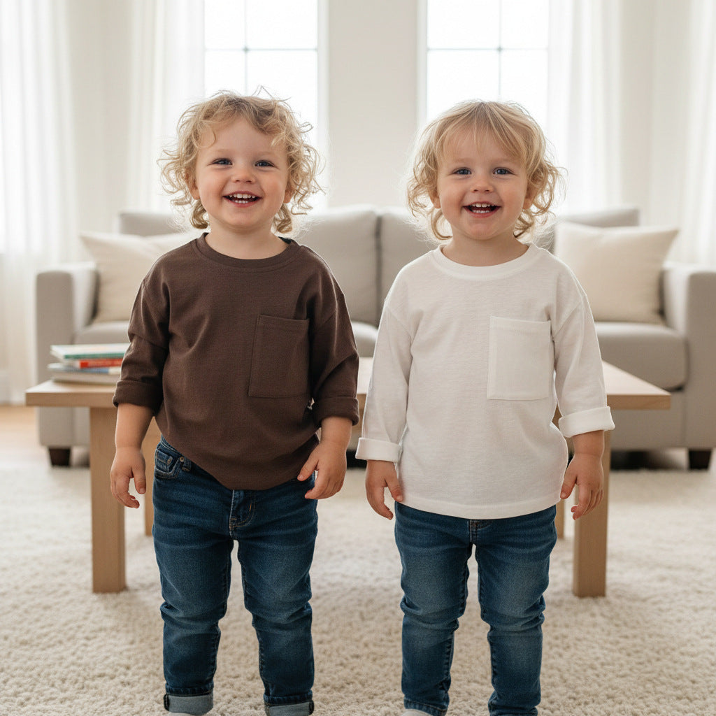 Top bébé à manches longues avec conception de poche en coton mince