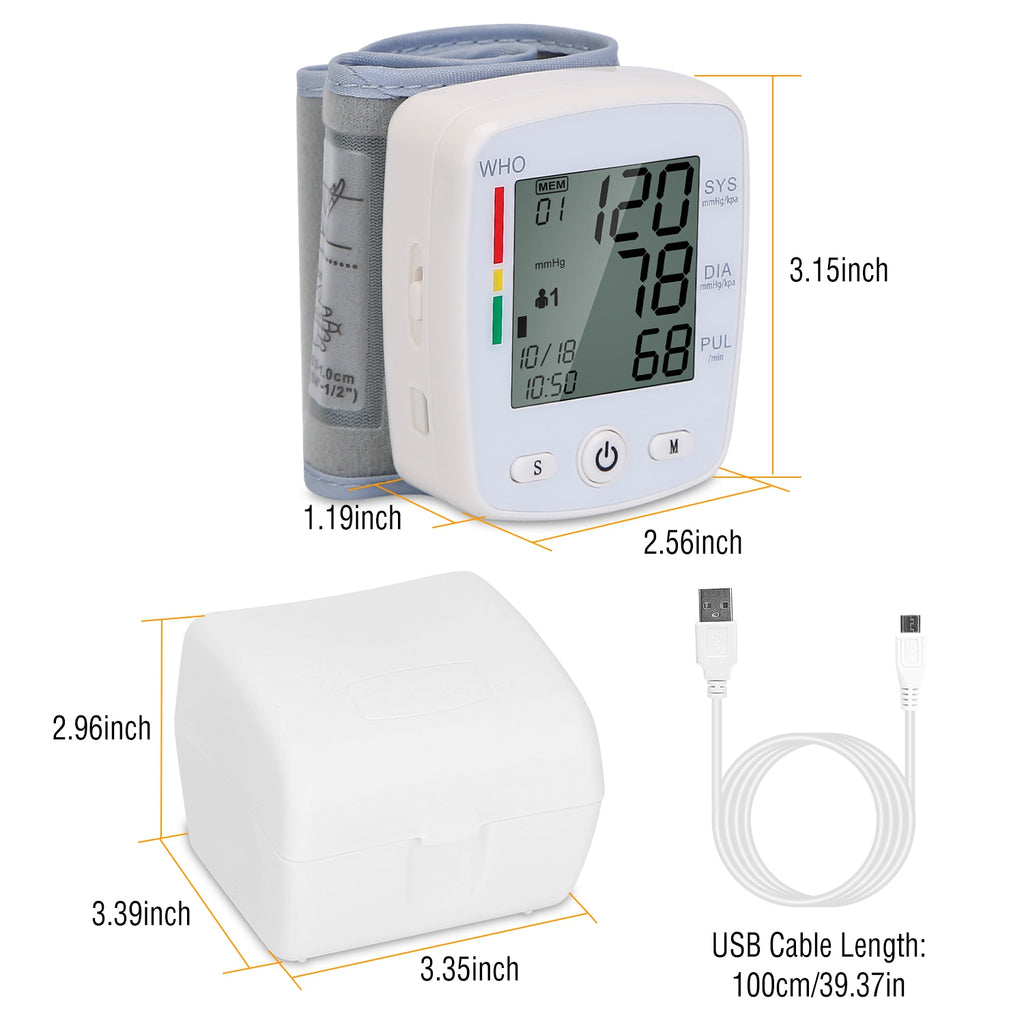 1Pc Blood Pressure Monitor Wrist Digital High Blood Pressure Cuff Heartbeat Tester avec 90
