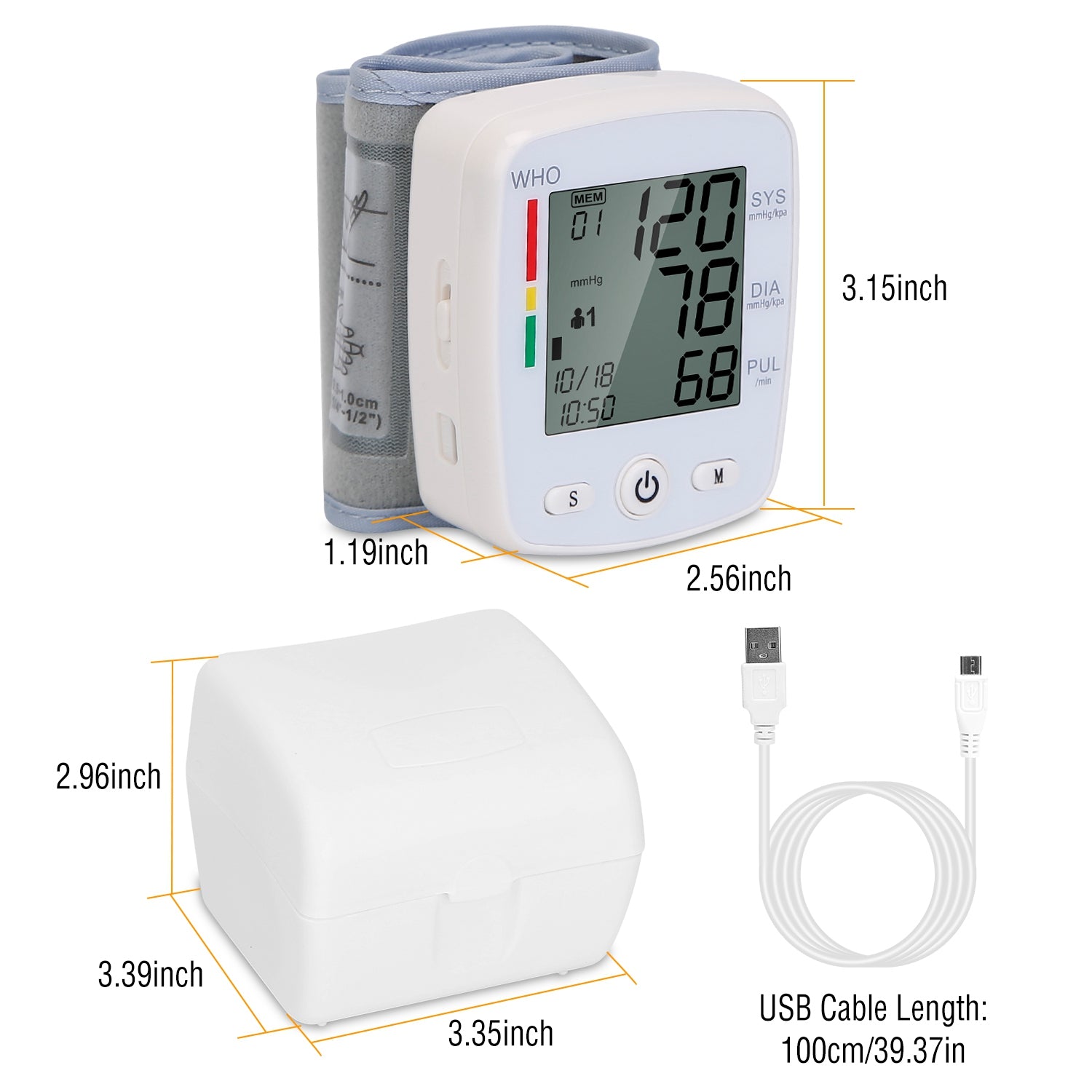 1Pc Blood Pressure Monitor Wrist Digital High Blood Pressure Cuff Heartbeat Tester avec 90