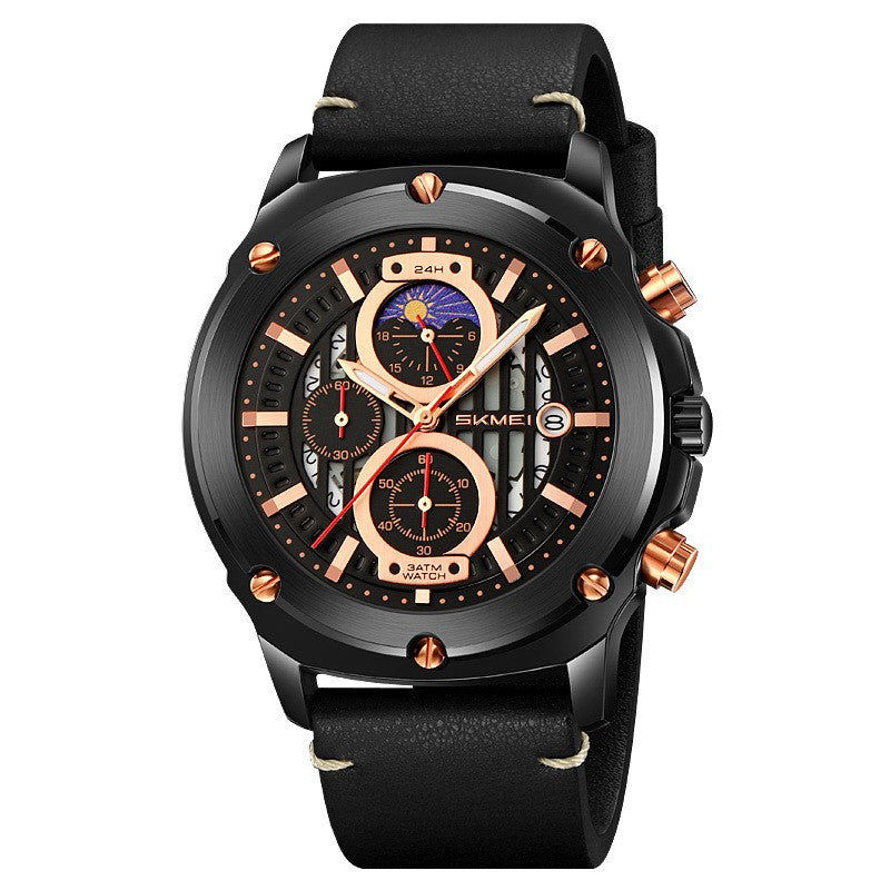 Montres de mode homme Tendance Ceinture homme montre trois yeux et six aiguilles montre Quartz