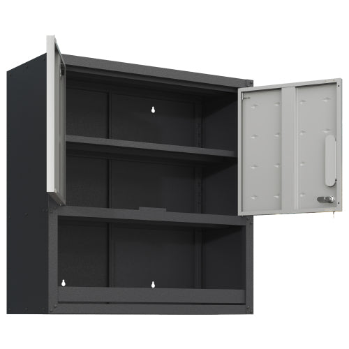 Armoire de rangement en métal mural avec porte de verrouillage et 1 plateau 1 tiroir ouvert pour