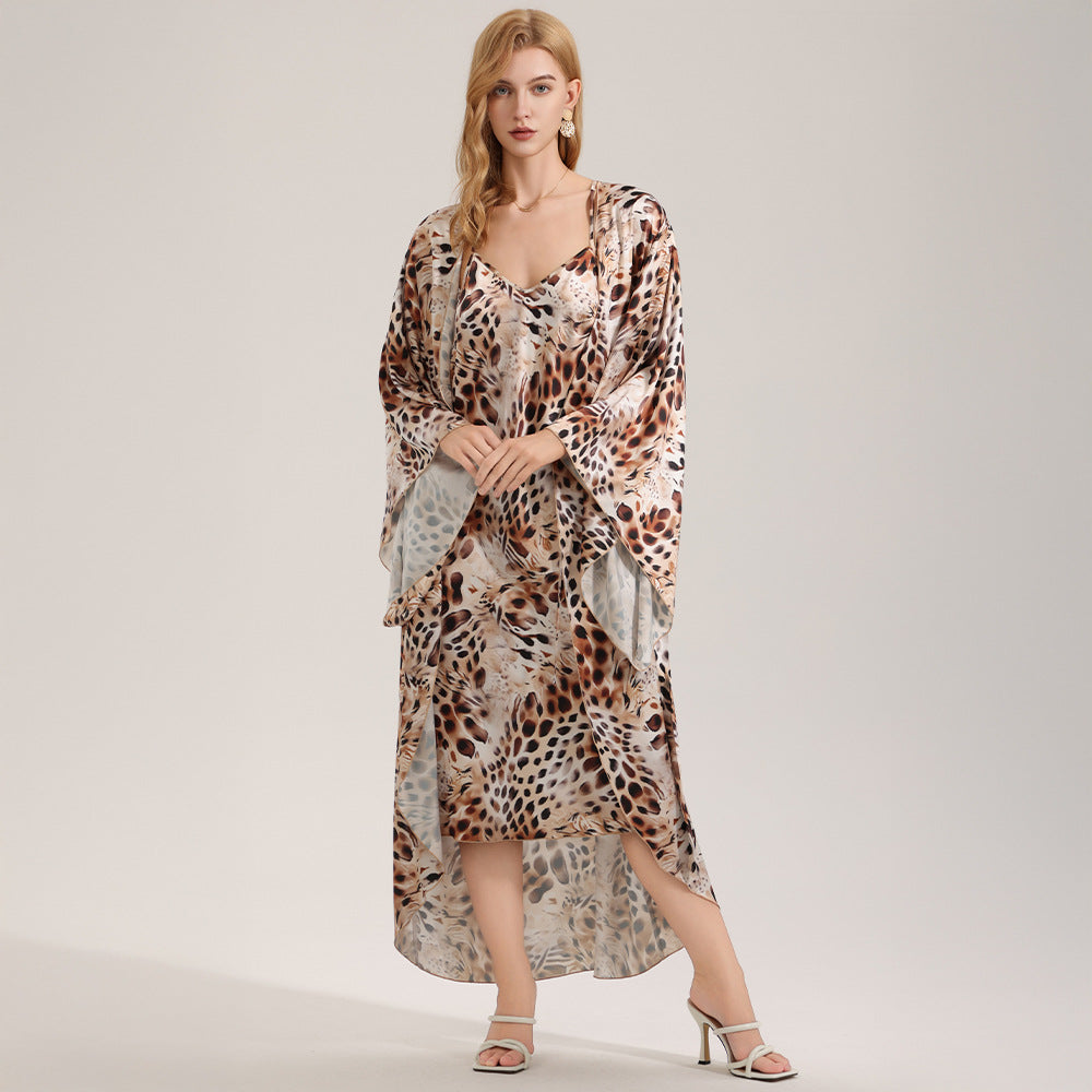 Élégant ensemble de deux pièces de robe de camisole en mousseline de satin imprimé printempsété
