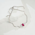 S925 Argent Sterling Rectangle 6x4mm Lab-Grown Emerald Ruby Bracelet 22cm Slider Adjustabl