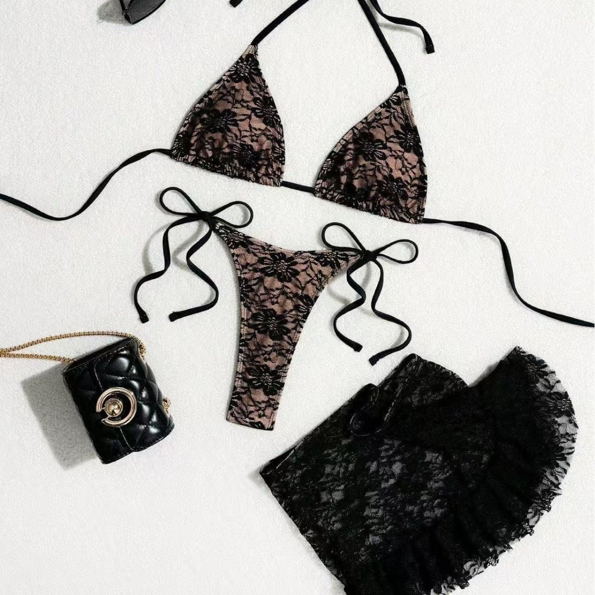 Femmes Dentelle Bikini Maillot de bain en trois parties