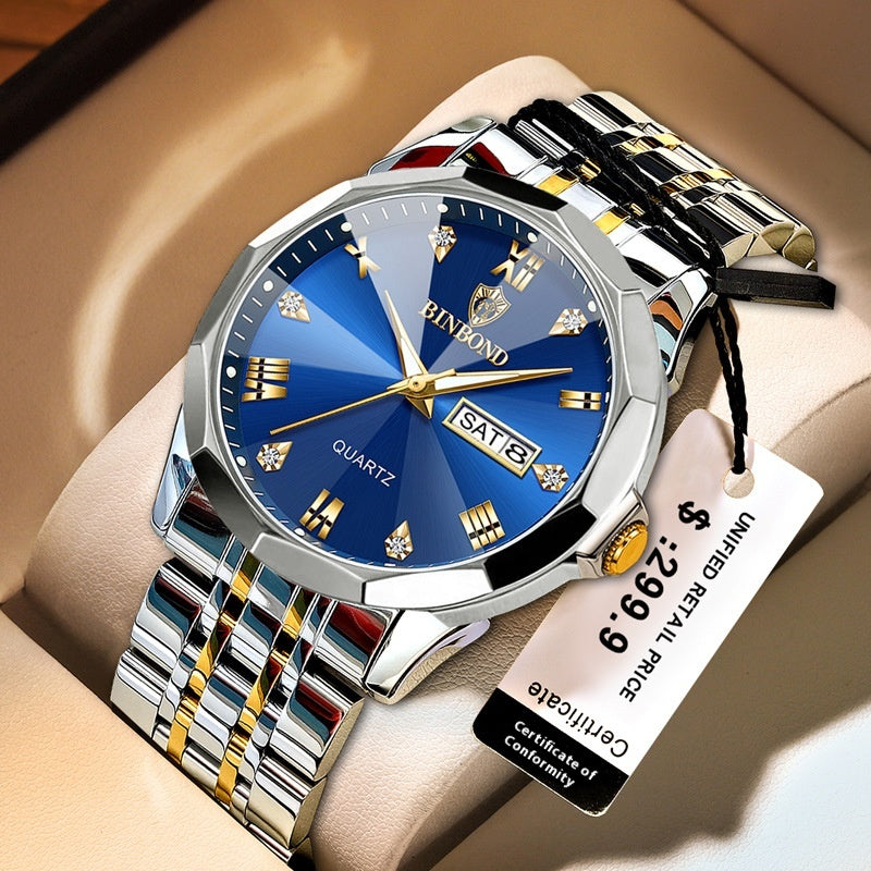 Style homme collège étudiant double calendrier électronique quartz montre étanche