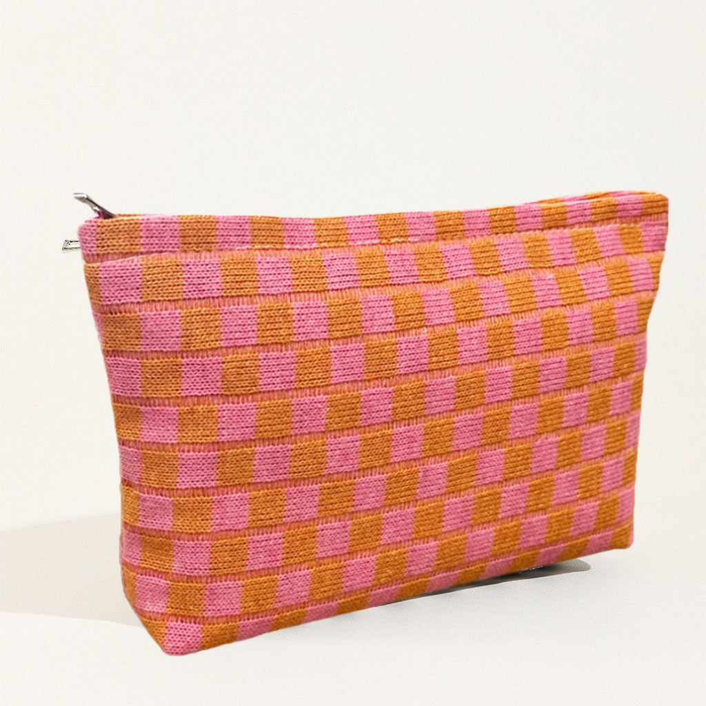 Sac de maquillage de tableau de vérification de fils de grande capacité