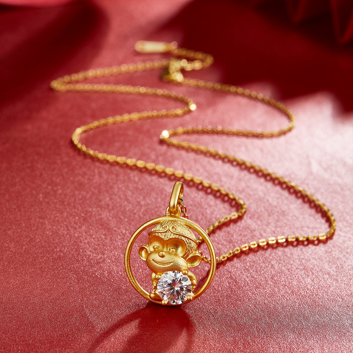 S925 Argent Sterling plaqué or 1ct D Couleur VVS1 Moissanite Collier Singe 5.4g Chinois