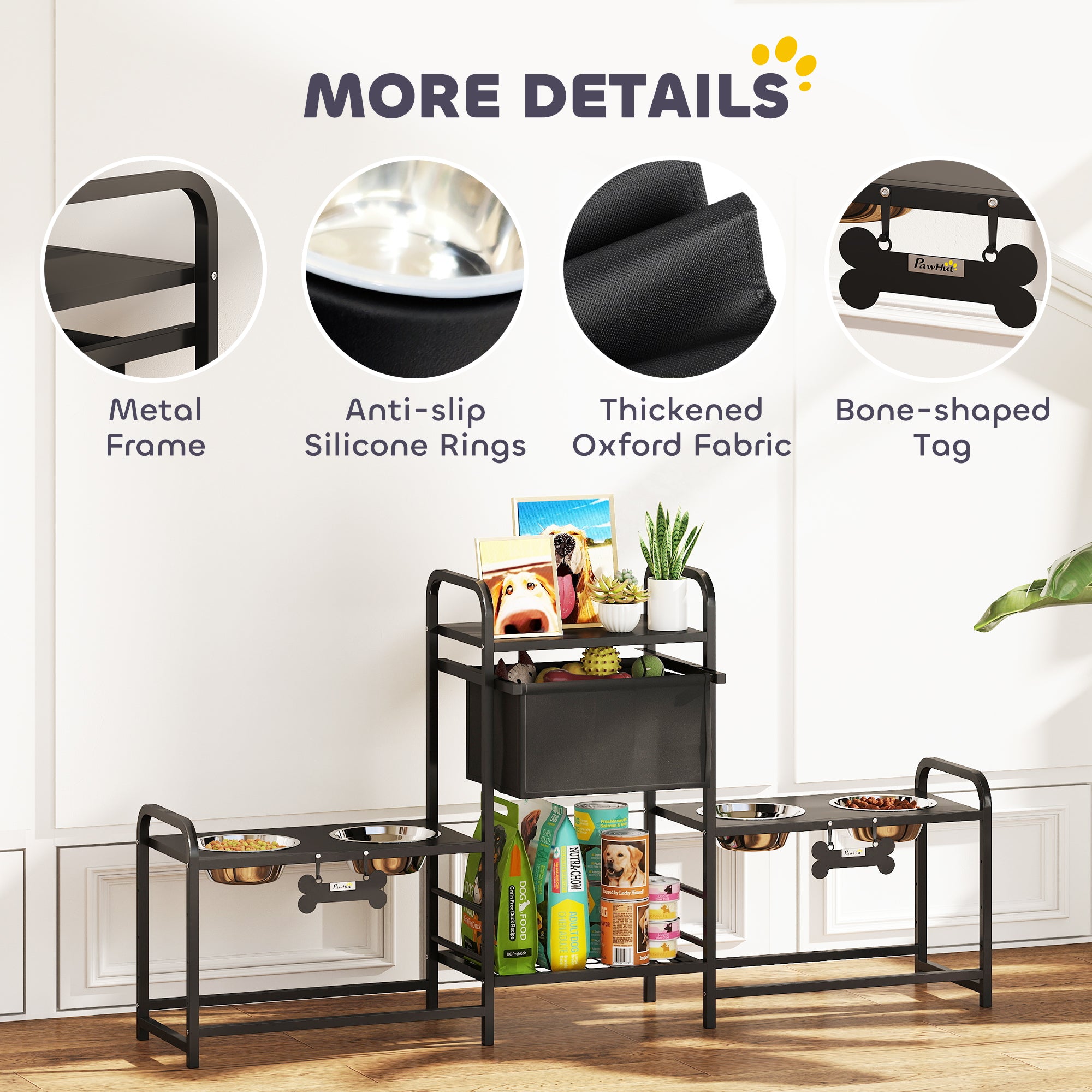 3 hauteur réglable chien Bowl Stand avec 2 stations d'alimentation
