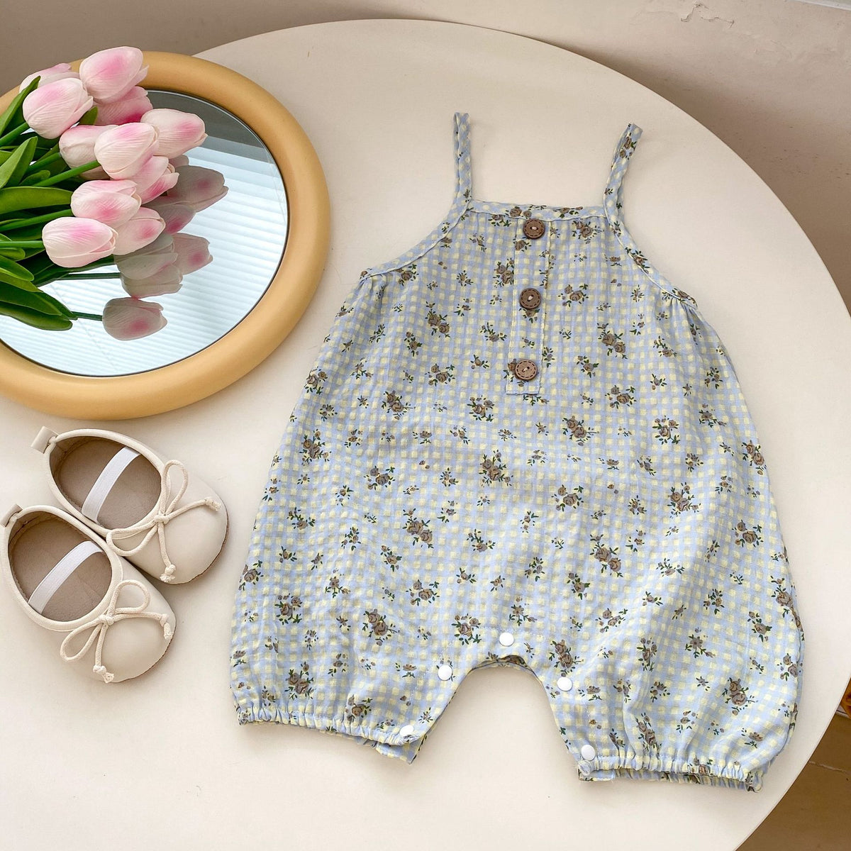Personnalité Plaid Imprimé Suspendeurs Fleurs Vêtements de travail Pantalons
