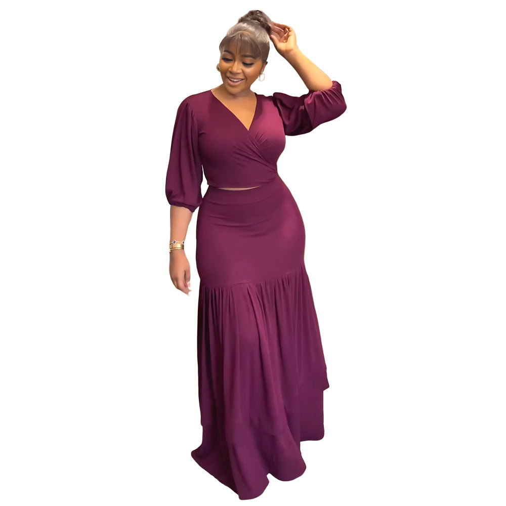 Short top casual haute taille jupe commute style deux pièces ensemble