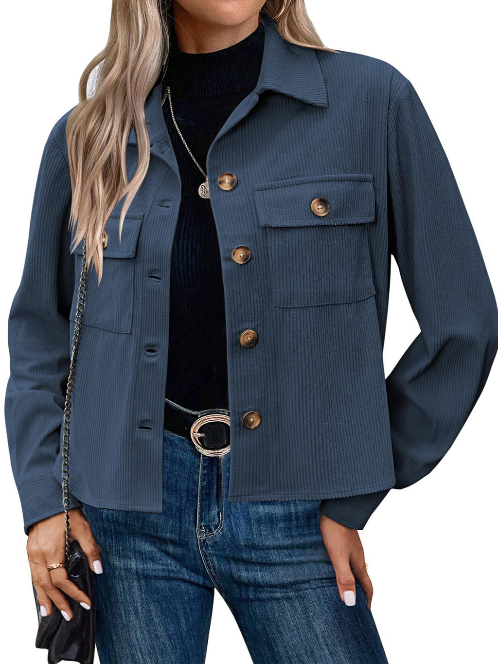 Femmes Casual Corduroy Bouton vers le bas Veste taillée Mode Court Top