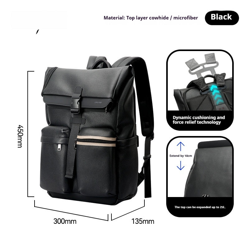 Men's lightweight leather casual backpack