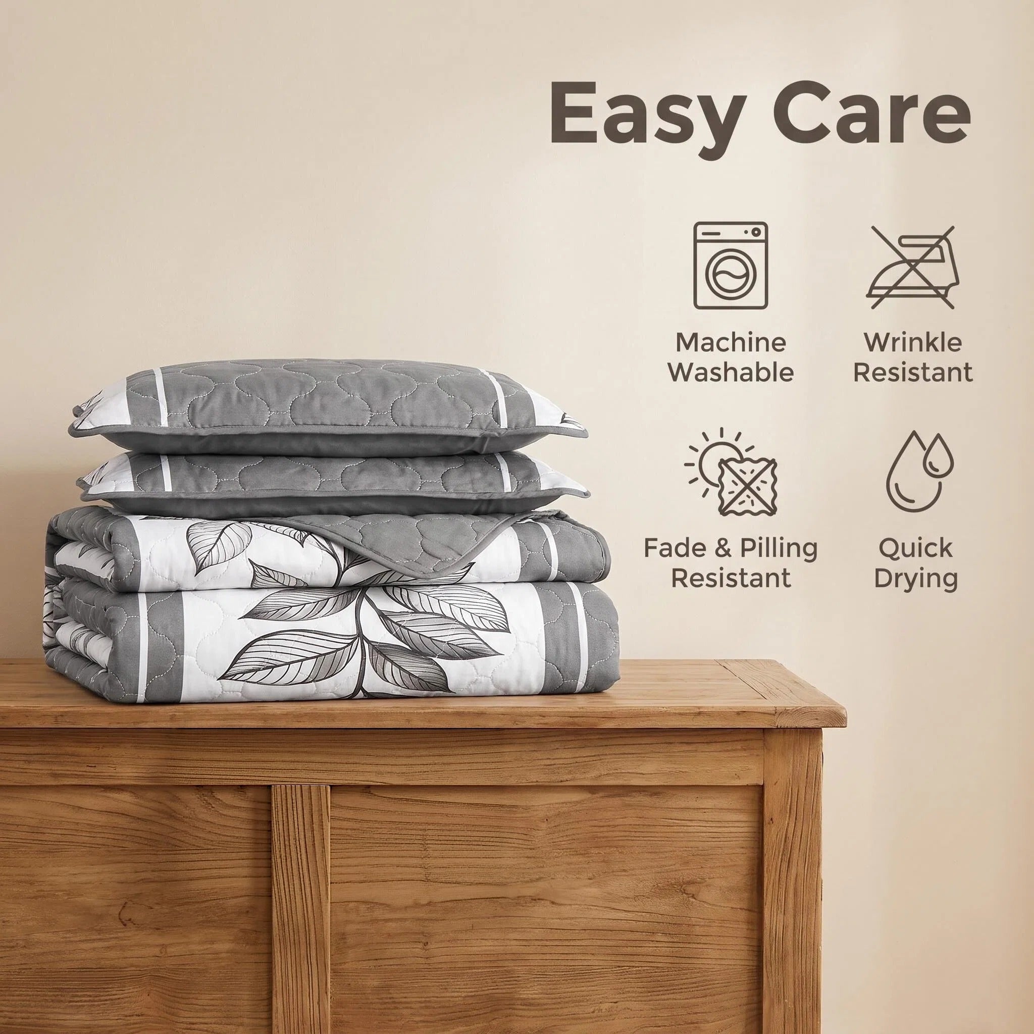 3-Piece gris et blanc bande de lit matelassé pour roi et roi de Californie