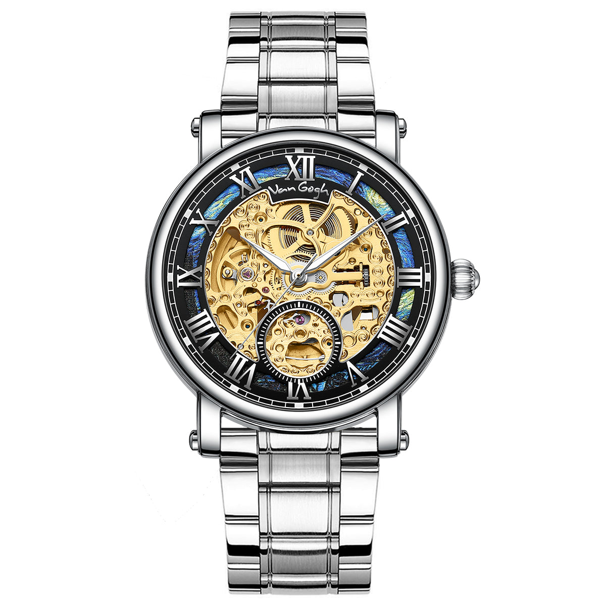 VAN GOGH Starry Night Series Cadran bleu Mouvement mécanique Skeleton Montre quotidienne étanche