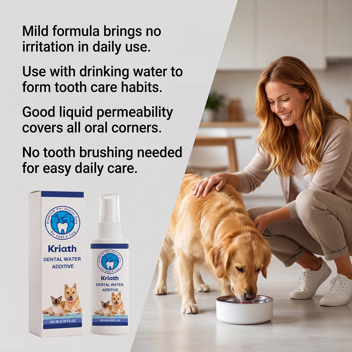 Kriath Pet Drinkable Mouthwash Gentle Formula Freshens Respiration Universal Oral Cleaning Prod